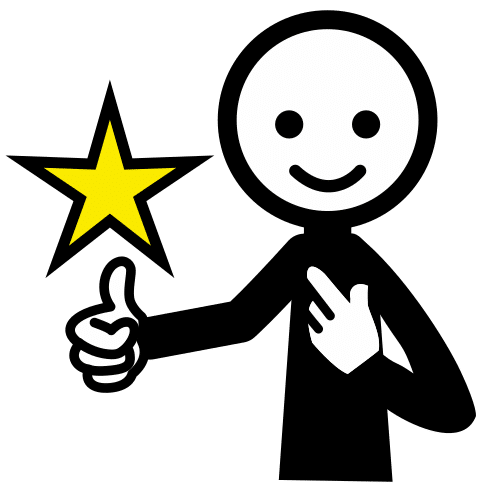 La imagen muestra una persona con una mano en el pecho y otra con el pulgar hacia arriba. Encima de ésta, una estrella.