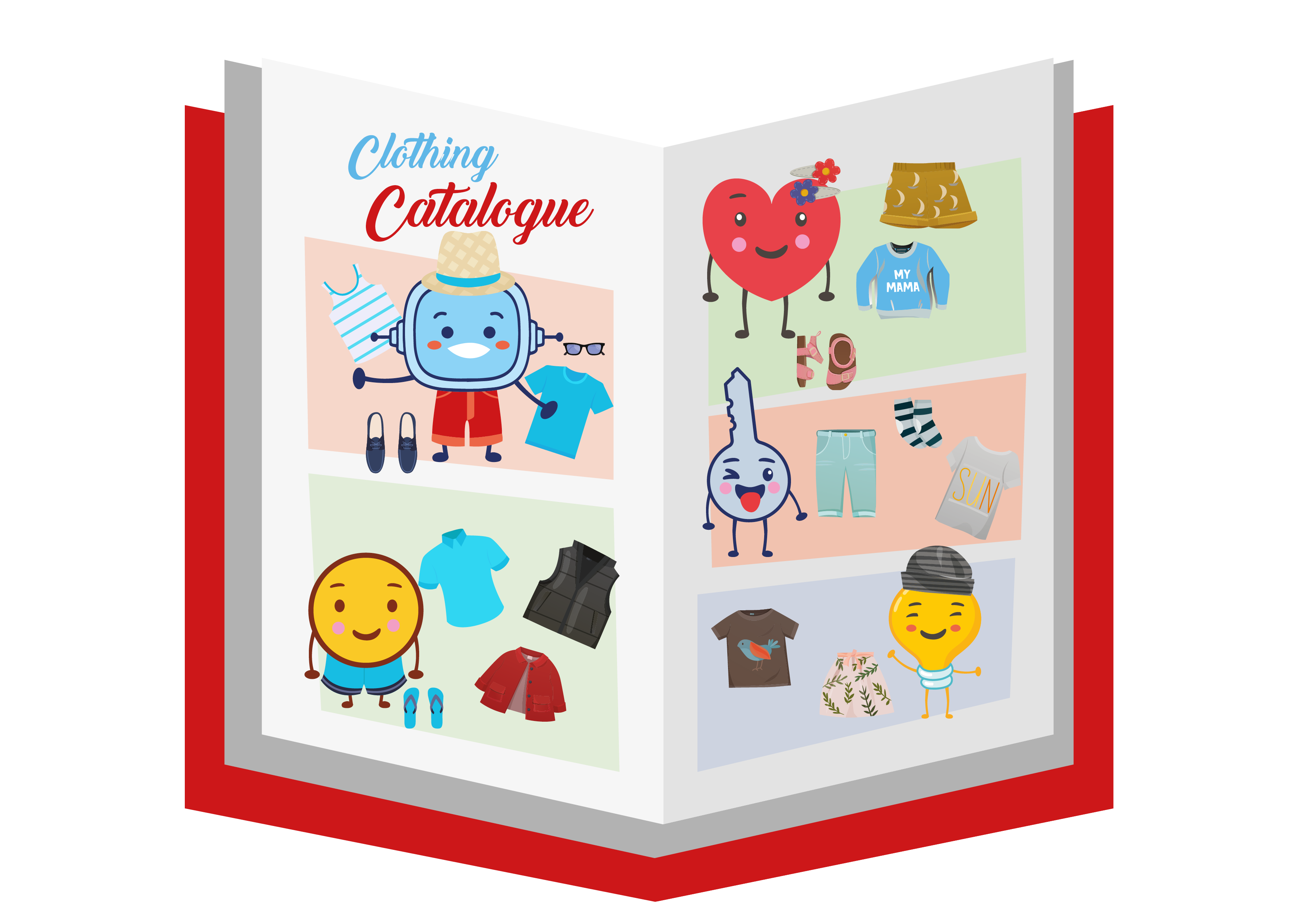 La imagen muestra un catálogo de ropa junto a los personajes del REA