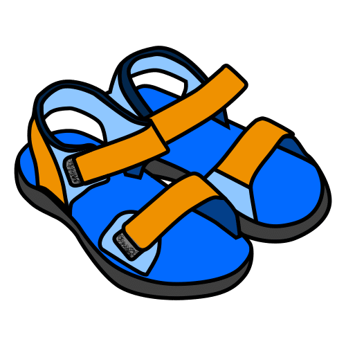 La imagen muestra unas sandalias azules con las tiras naranjas.