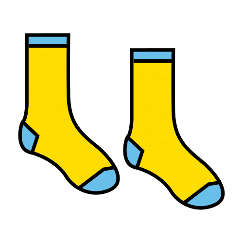 La imagen muestra un par de calcetines de color azul y amarillo.
