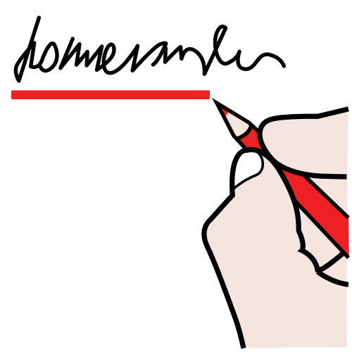 La imagen muestra una mano con un lápiz rojo subrayando unas palabras.