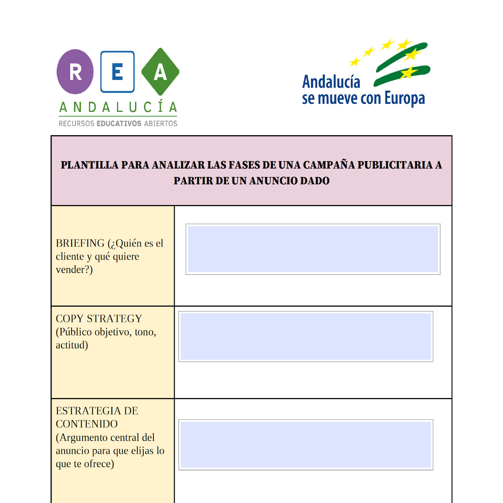Plantilla para analizar las fases de una campaña publicitaria