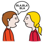 La imagen muestra dos personas de perfil hablando con un bocadillo en medio donde se lee bla, bla, bla.