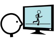 La imagen muestra una cara de perfil viendo una televisión donde hay un monigote corriendo.