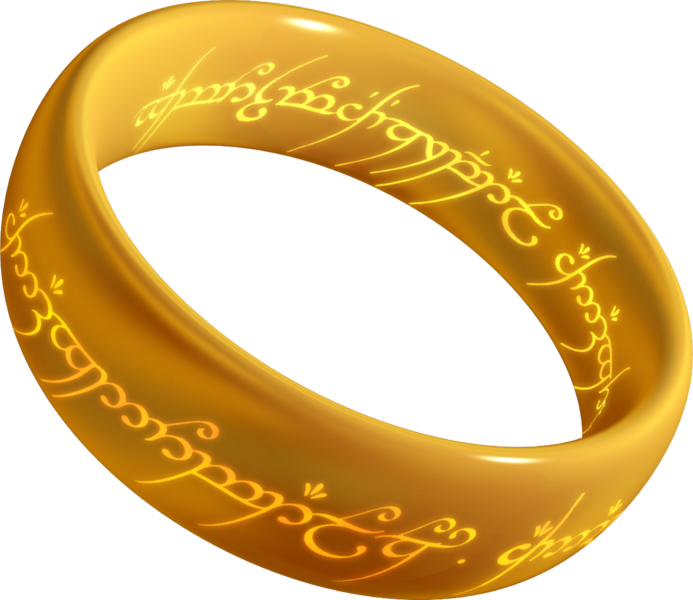 Anillo con la inscripción: Un Anillo para gobernarlos a todos. Un Anillo para encontrarlos, un Anillo para atraerlos a todos y atarlos en las tinieblas