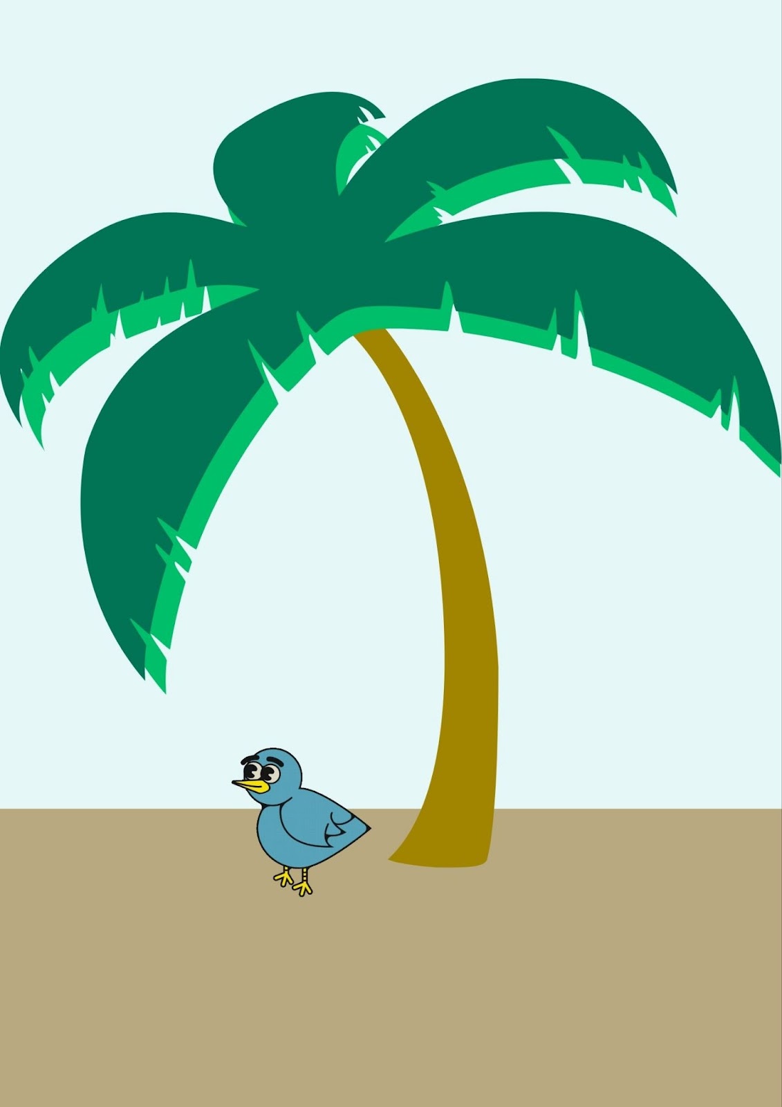 La imagen muestra un pájaro bajo una palmera.