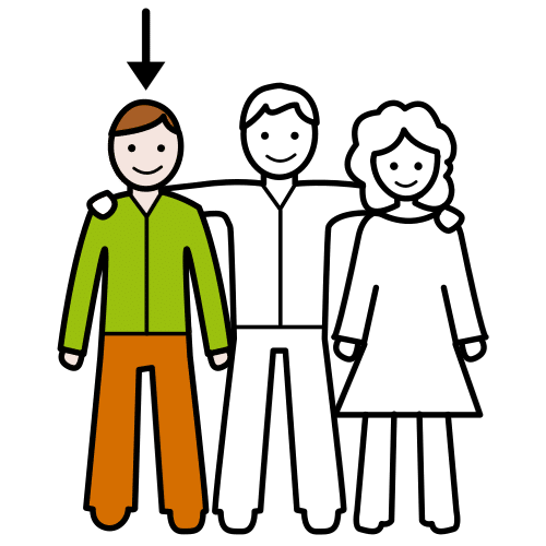 La imagen muestra la silueta de tres personajes, uno de ellos coloreado y señalado con una flecha.