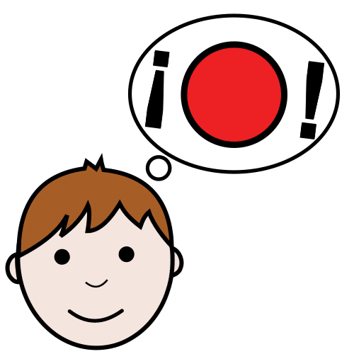 La imagen muestra un niño con un punto rojo con exclamaciones sobre la cabeza.