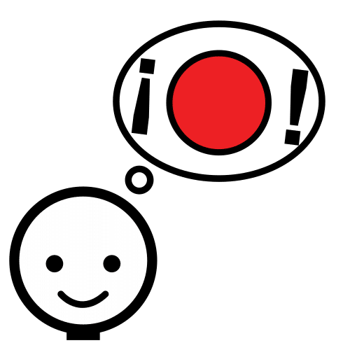 La imagen muestra una cabeza con un punto rojo encima, con exclamaciones.