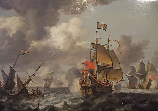 Escena de una batalla naval entre veleros