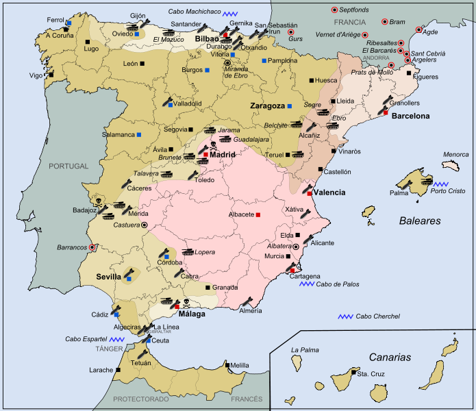 Evolución del frente desde 1936 hasta 1939