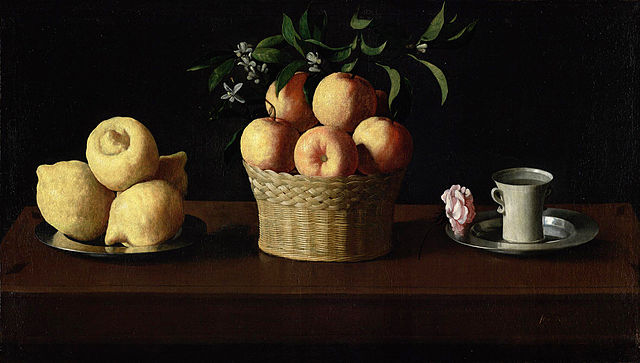 Zurbarán, Bodegón con limones, naranjas y una rosa, 1633