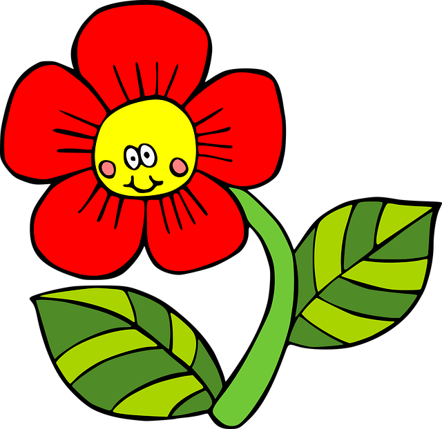 Dibujo de una flor con cara alegre.
