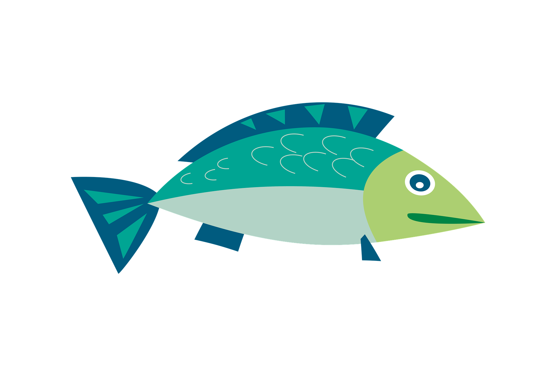 Dibujo de un pez de color azul turquesa.