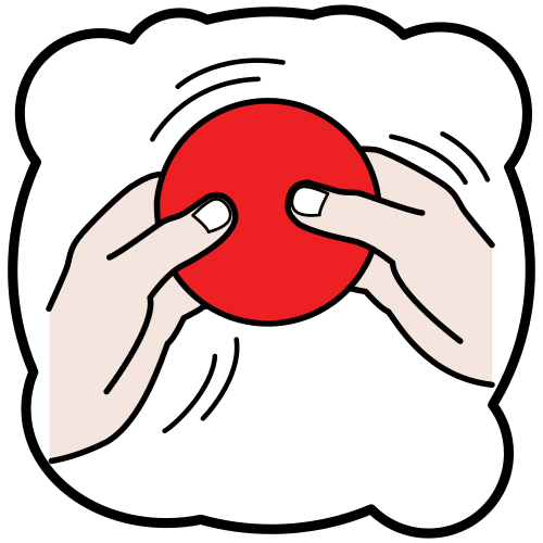 Imagen de dos manos tocando un objeto rojo.