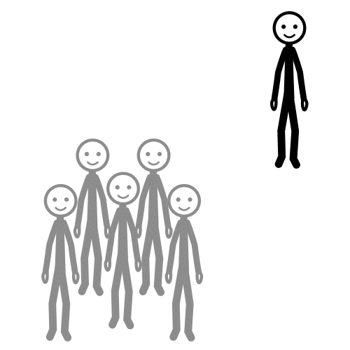 Una persona separada de un grupo de otras personas.