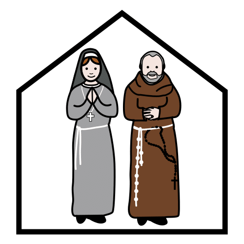 Un fraile y una monja en un monasterio.