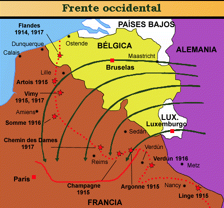 frente occidental frente oriental 1914 y mapa