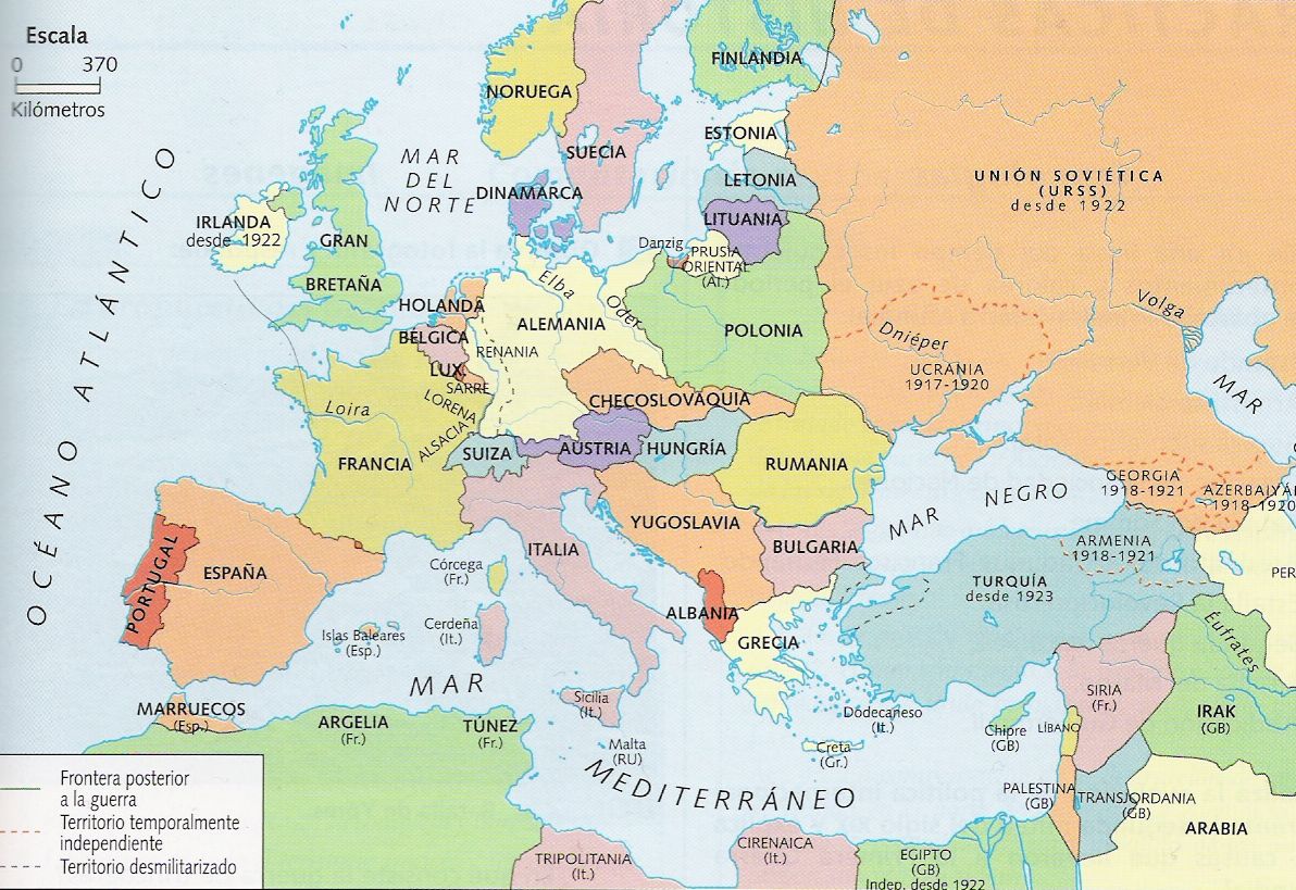 Mapa de Europa tras el Tratado de Versalles