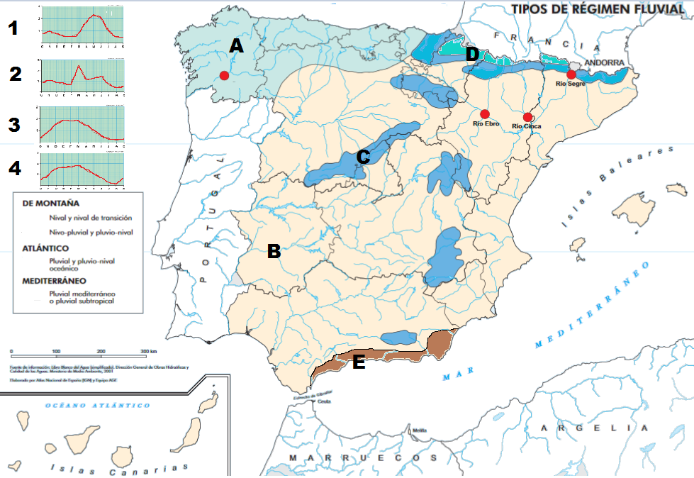 Mapa tipos de régimen pluvial en España