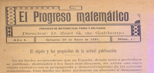 La imagen muestra un periódico de título 'El progreso matemático'