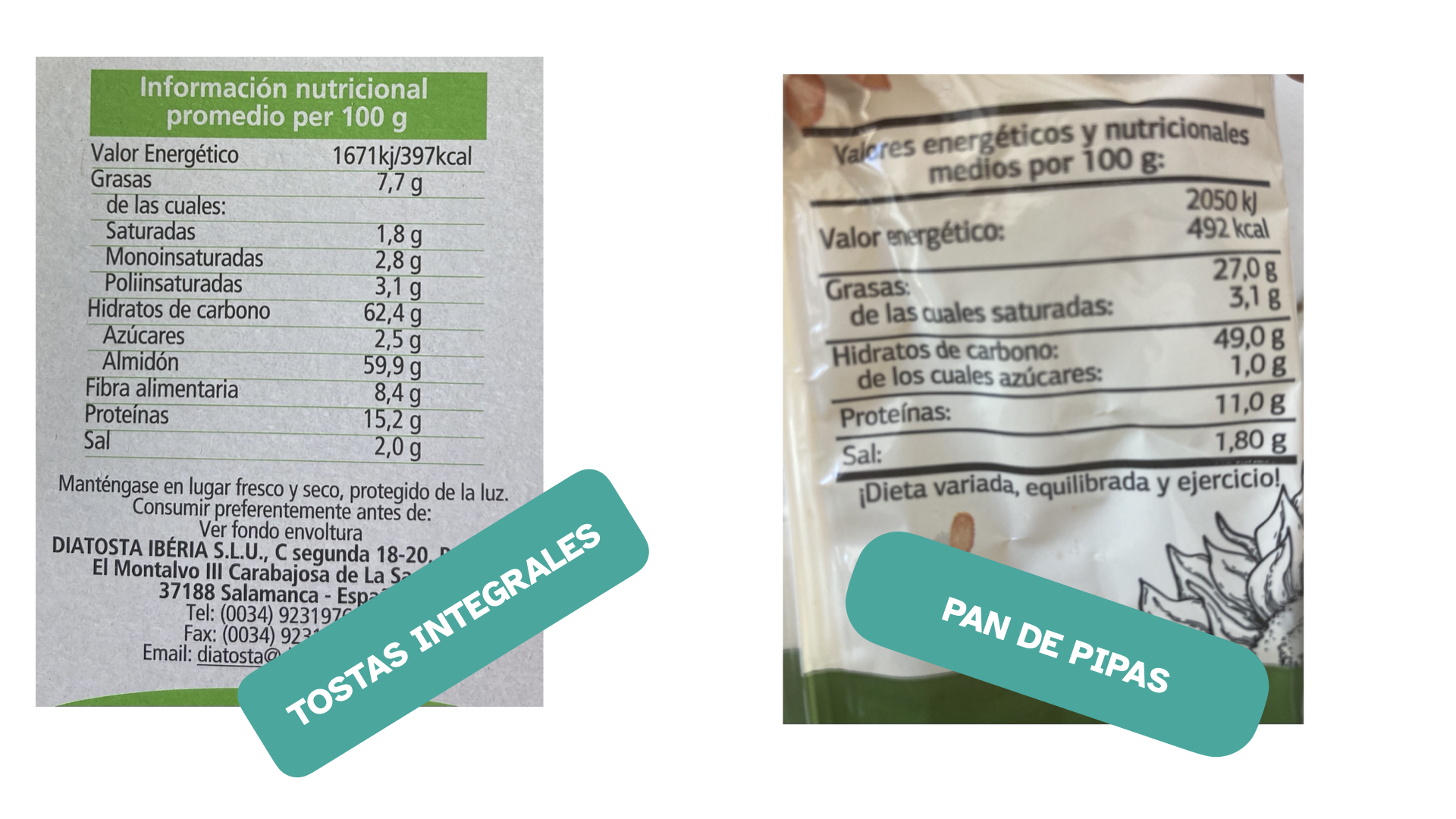 Muestra una imagen de tostas integrales y pan de pipas