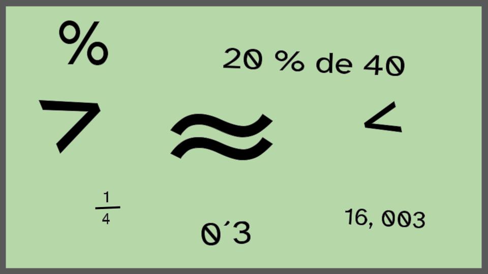 imagen con diferentes números decimales, símbolos matemáticos y expresiones relacionadas con los decimales sobre un fondo verde claro