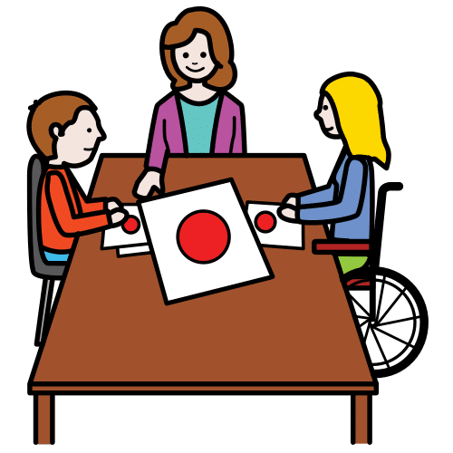 pictograma en el que se pueden ver varios niños y niñas sentados alrededor de una mesa trabajando