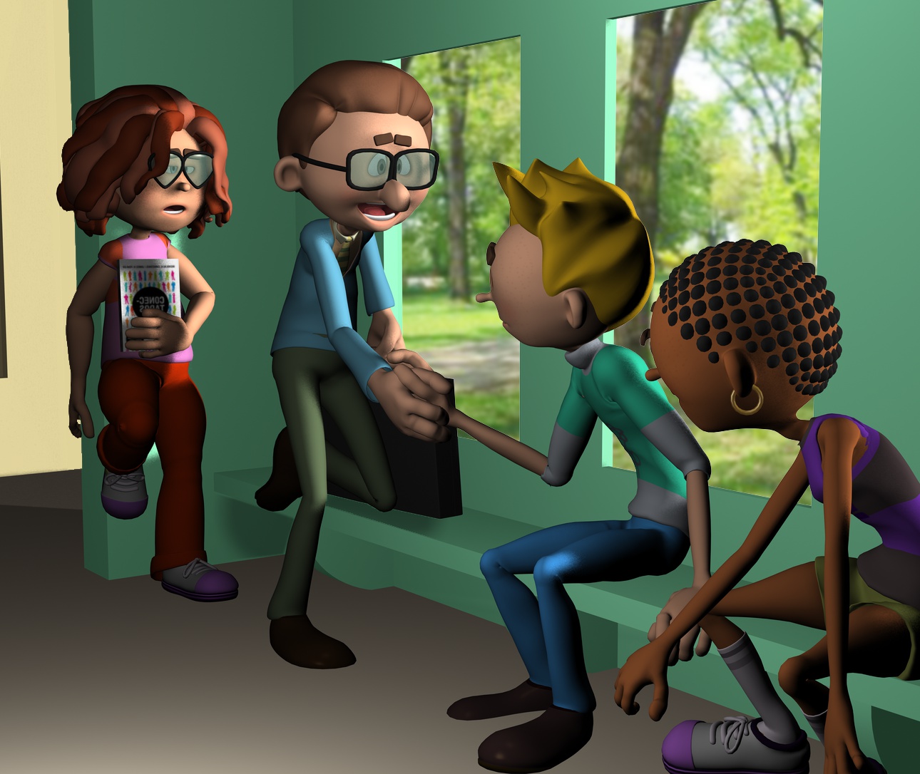 ilustración de un empresario hablando con un grupo de alumnos sobre su propuesta empresarial