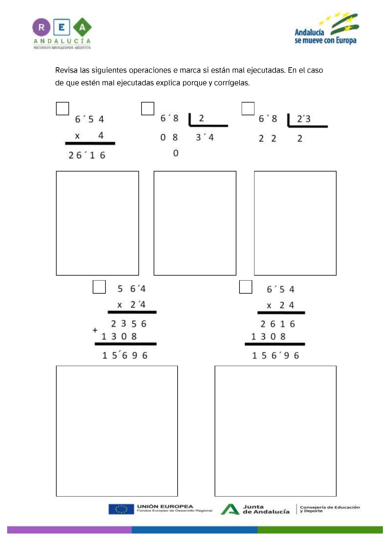 imagen perteneciente a la primera página del documento PDF 'Ficha sobre uso de la coma en operaciones de multiplicación y división'