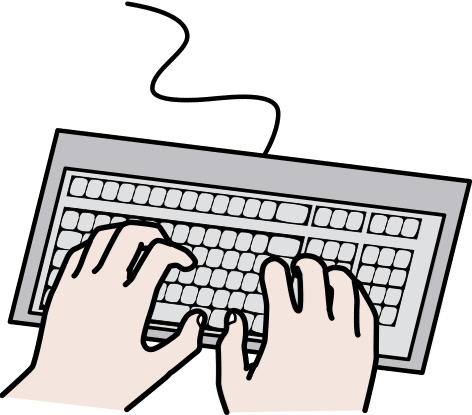 imagen que muestra dos manos de una persona haciendo uso de un teclado con cable de ordenador