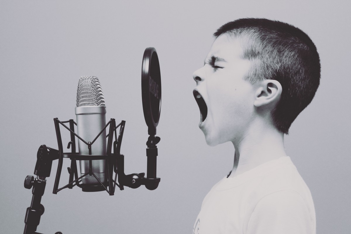 La imagen muestra un niño cantando