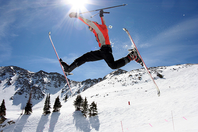 A person skying