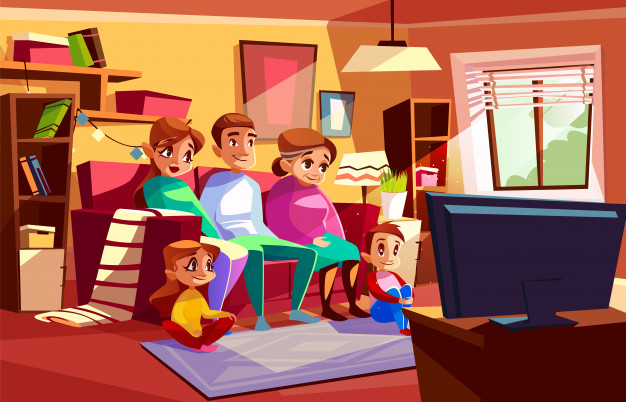 ilustración familia viendo televisión