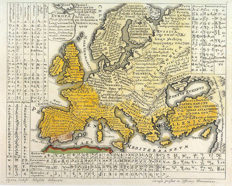 Mapa de las lengua europeas, resaltando las de influencia latina