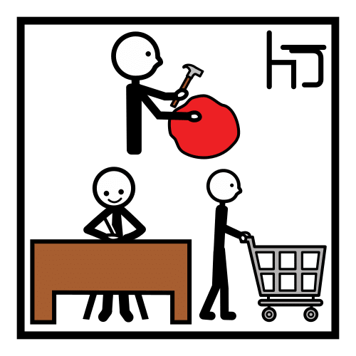  La imagen muestra tres personas realizando distintas tareas.