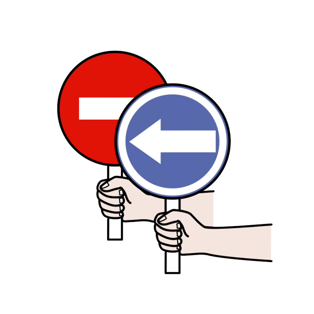 La imagen muestra dos señales de tráfico, una de obligación y otra de prohibición.