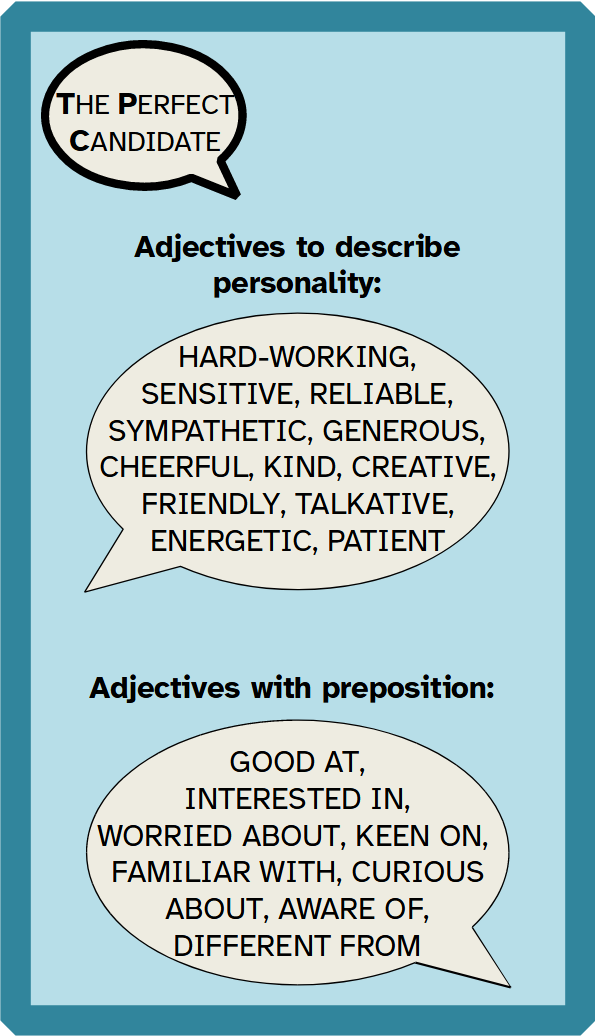 La imagen muestra un esquema de tipos de adjetivos.