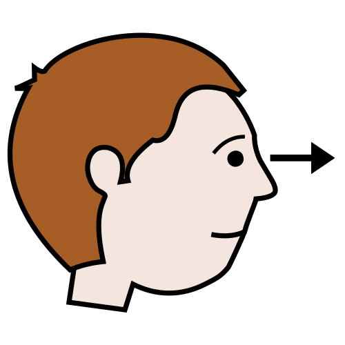 La imagen muestra la cabeza de perfil de una persona con la mirada fija en algo señalada con una flecha que sale de sus ojos.