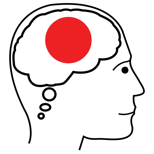 La imagen cabeza de una persona a la que se le ve un círculo rojo dentro de su cerebro, y toda la imagen aparece tachada con una cruz roja.