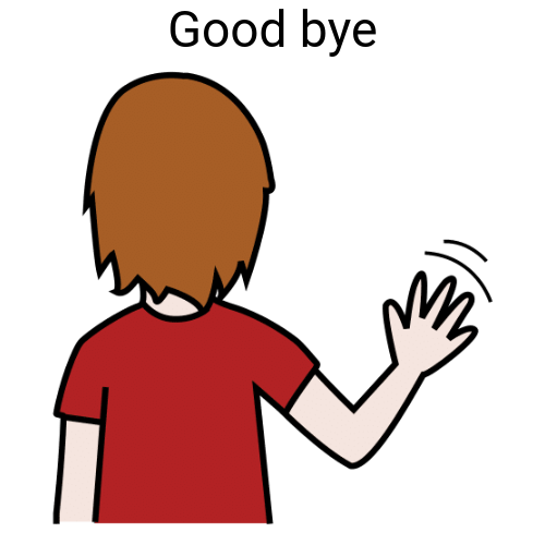 En la imagen se puede ver la representación de la despedida adios. Aparece una chica de espaldas y agitando la mano. En la parte superior se muestra la palabra adios