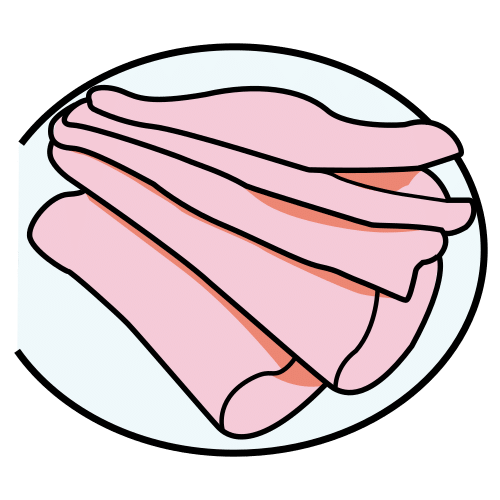 En la imagen aparece un plato con varias lonchas de jamón cocido