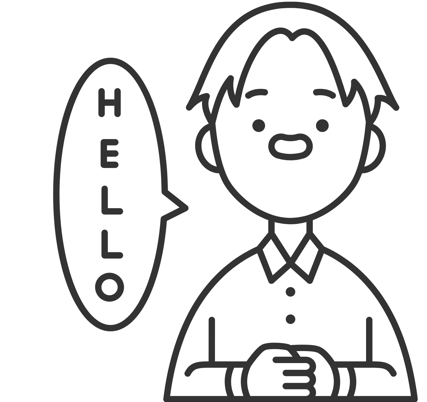 En la imagen se puede ver un chico que está practicando el idioma inglés, ya que aparece una viñeta en la que indica un saludo en inglés, como es 