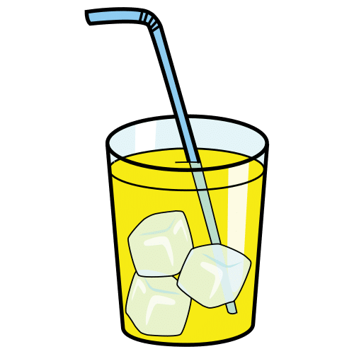 En la imagen puedes ver un vaso de refresco amarillo con tres hielos y una cañita