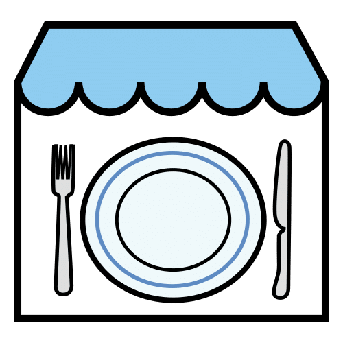 En la imagen se representa un establecimiento junto al pictograma de los utensilios usados para comer