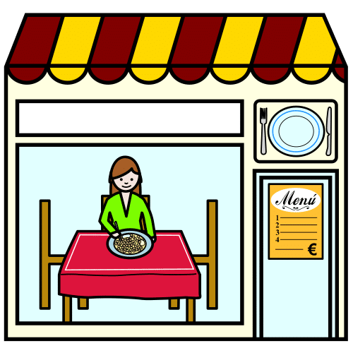 En la imagen aparece un pictograma que representa a una persona comiendo en el interior de un restaurante