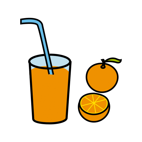 En la imagen puedes ver un vaso de zumo de naranja y una naranja abierta por la mitad