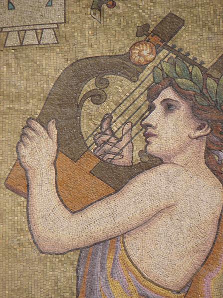 Mosaico de la Salle Rameau en Lyon que representa a Euterpe, musa de la música