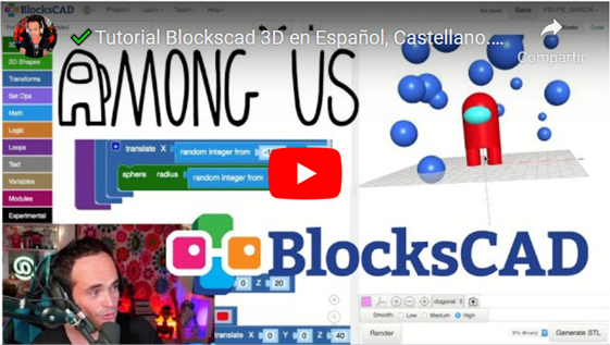 Vídeo sobre tutorial Blockscad 3D en Español, Castellano. AMONG US Diseño 3D fácil de los tripulantes.