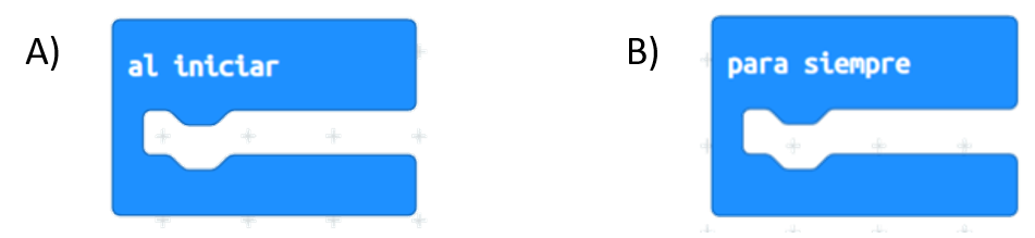 Imagen que muestra opción A con bloque Al iniciar y opción B con bloque para siempre